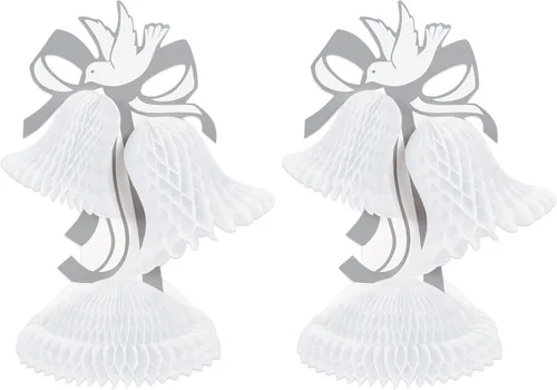 Vista 6 de Beistle Tissue Bell - Centro de mesa, 12 pulgadas, blanco/plateado