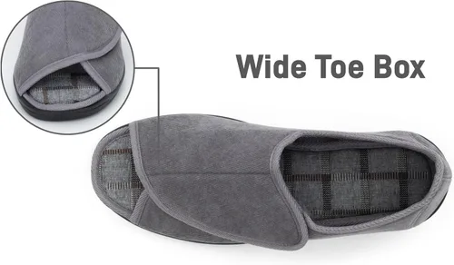 Vista 4 de Pantuflas para diabéticos con punta abierta para hombres, extra anchas, espuma viscoelástica, puntera abierta, antideslizantes, para personas