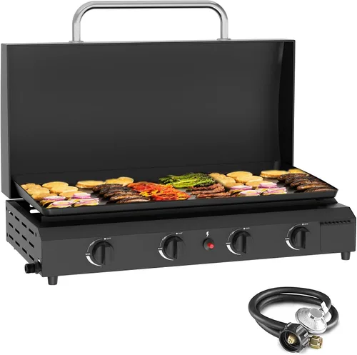Vista 17 de SKOK Parrilla de gas de 3 quemadores con campana, parrilla de propano para exteriores de 25.6 pulgadas, parrilla de gas portátil con parte superior