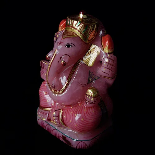 Vista 4 de GEMHUB Estatua de Ganesh Estatua de cuarzo rosa de aproximadamente 1400.00 quilates Escultura Éxito Elefante Dios Figurilla - Vinayak Ganesha V-4475