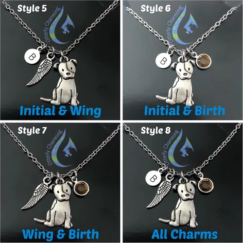 Vista 3 de Collar personalizado de Pitbull inicial y piedra natal opcional Memorial de Pitty Dog Regalo de Pit Bull