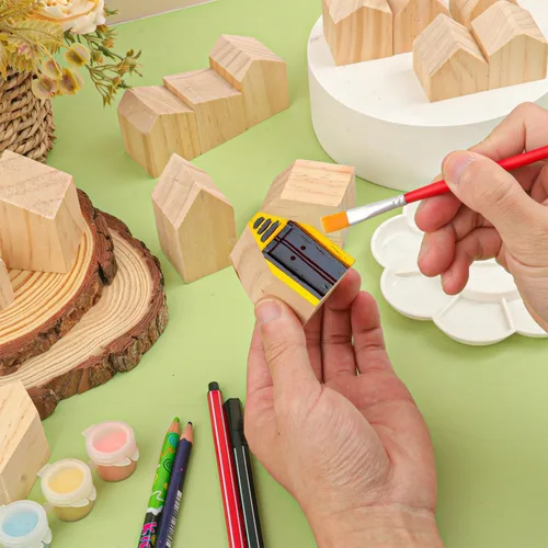 Vista 6 de 56 bloques de madera sin terminar de varios tamaños, casas de madera para manualidades, bloques de madera con forma de flecha para proyectos