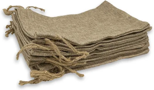 Vista 5 de TheDisplayGuys - Paquete de 12 bolsas de regalo de arpillera natural de 4 x 6 pulgadas con cordón (marrón natural, pequeña) para recuerdos