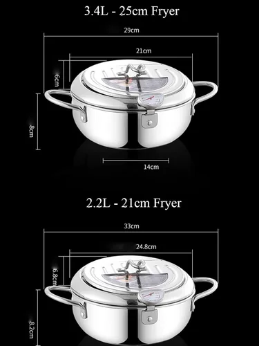 Vista 5 de Freidora Profunda Olla de Acero Inoxidable 304 Estilo Japonés 2.2L, Olla Japonesa para Freír Tempura con Tapa, con Control de Temperatura, Rejilla