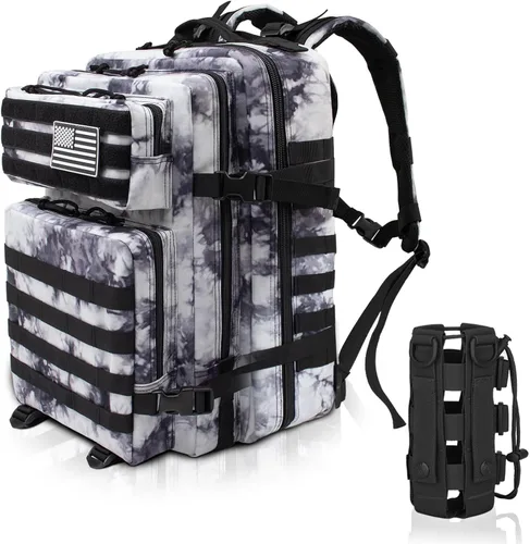 Vista 9 de Mochila táctica militar de camuflaje gris de 45 L, paquete de asalto Molle de 3 días, mochila grande para hombres, senderismo al aire libre