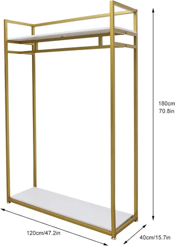 Vista 3 de Estante de ropa de 71 pulgadas con estantes, estante para vestidos de boda, estante de exhibición de ropa al por menor, resistente comercial