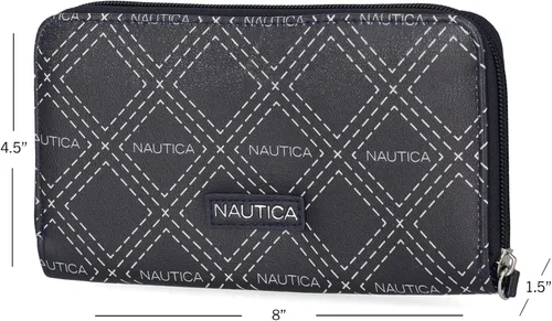 Vista 3 de Nautica Bulk Cargo - Cartera RFID para mujer organizador con cremallera alrededor Colcha Diamond Indigo