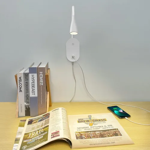 Vista 7 de Luz de lectura de pared para libros en la cama, lámpara de pared de cabecera con salida USB, lámpara de lectura regulable con 5 controles táctiles