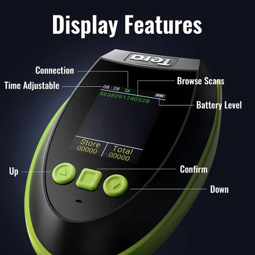 Vista 2 de Tera Escáner de Código de Barras Inalámbrico con Pantalla: Versión Pro 1D 2D QR con Teclado de Configuración, Cuna de Carga, Funciona con Bluetooth