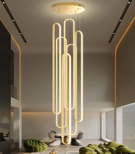 Vista 34 de Lámpara de Araña de Anillo Moderna LED Regulable Luz de Techo para Isla de Cocina Sala de Estar Escaleras Comedor Negro
