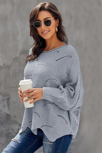 Vista 6 de KDGENG Bat Sleeve Knitting Shawl, Women Winter Knitwear Sweater Irregular Hem Bat Sleeve Knitted Shawl Solid Shawl