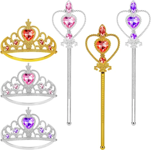 Vista 6 de Vicloon Princess Dress Up Accessories, 2PCS Princess Crown and Wands for Little Girls, Jewelry Toy Gifts Set Christmas