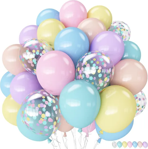 Vista 34 de Globos rosa y dorado, globo de látex rosa claro pastel de 12 pulgadas y blanco arena perla con globo metálico dorado champán beige para princesas