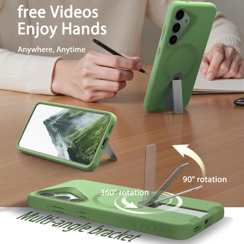 Vista 3 de URBANITE Funda para Samsung Galaxy S25, compatible con MagSafe, funda protectora de silicona magnética delgada con soporte ajustable (verde)