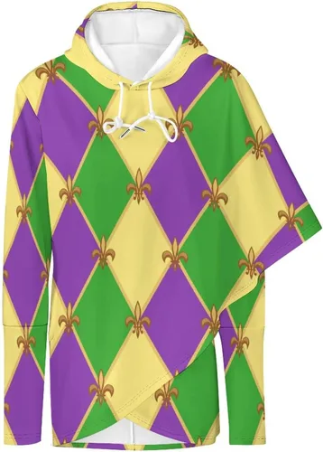 Vista 4 de Sudadera con capucha para mujer, diseño de Mardi Gras, de gran tamaño, de manga larga, informal, de moda