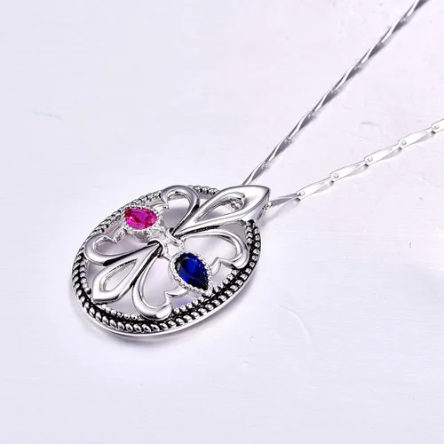 Vista 2 de Merthus Collar vintage de plata de ley 925 con zafiro azul creado para mujer