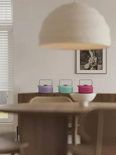 Vista 5 de Toptier Tetera con Infusor Extraíble, Hervidor de Té de Hierro Fundido Apto para Estufa, Diseño Cilíndrico de Geometría Sólida, Tetera Recubierta