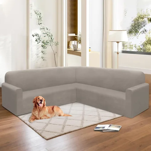 Vista 31 de HDCAXKJ Fundas de sofá seccional de esquina de terciopelo elástico en forma de L, juego de fundas deslizantes suaves y gruesas en forma de U