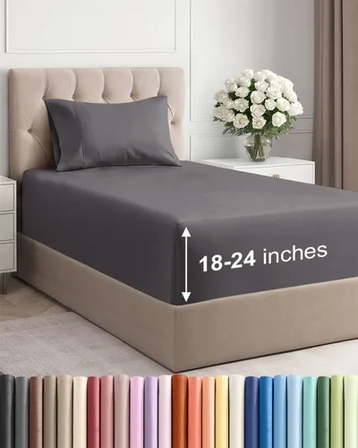 Vista 107 de Sábanas individuales de bolsillo extra profundo, sábanas transpirables y refrescantes de 3 piezas, juego de sábanas de lujo para hotel, suaves, sin