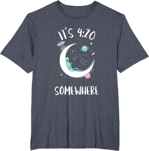 Vista 46 de Funny Weed Joint Smoking Moon Alien It's 4:20 Somewhere Camiseta, Negro, S