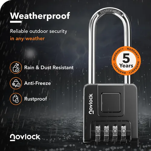 Vista 3 de Candado de Combinación de Grillete Largo de 2.76 Pulgadas para Exteriores e Interiores Resistente, Resistente a la Intemperie, Seguridad de 4