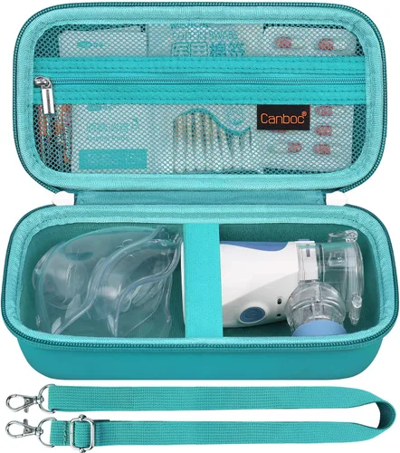 Vista 13 de Canboc Estuche de viaje para nebulizador inhalador portátil de mano, nebulizador de compresión para el hogar para adultos y niños, bolsillo de malla