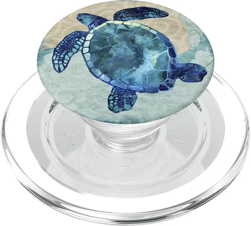 Vista 8 de Cool Sea Turtle – Patrón de acuarela en color blanco – PopSockets Grip y soporte para teléfonos y tabletas