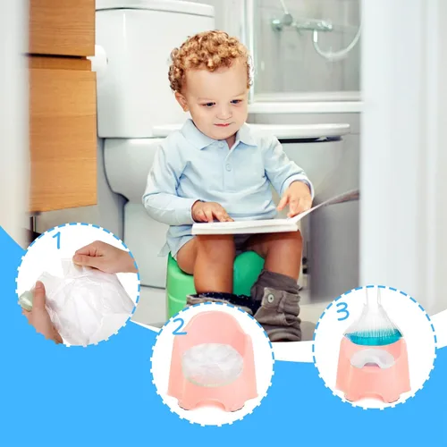 Vista 7 de Tebery Paquete de 100 forros portátiles para sillas de orinal con cordón, bolsas de orinal desechables para asiento de entrenamiento de inodoro