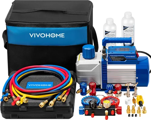 Vista 10 de VIVOHOME 110 V 1/4 HP 3.5 CFM - Juego de bomba aspiradora HVAC de una sola etapa y manómetro AC, motor sin chispas para sistemas R32 R1234yf R454B