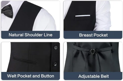 Vista 5 de Mrbuerly Chaleco de traje para hombre, chaleco de esmoquin para boda, chaleco formal con cuello en V