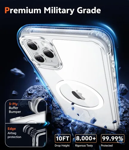 Vista 6 de FNTCASE para iPhone 11 Pro-Max: Funda de teléfono magnética transparente Compatible con Magsafe, delgada, antiamarillamiento, grado militar