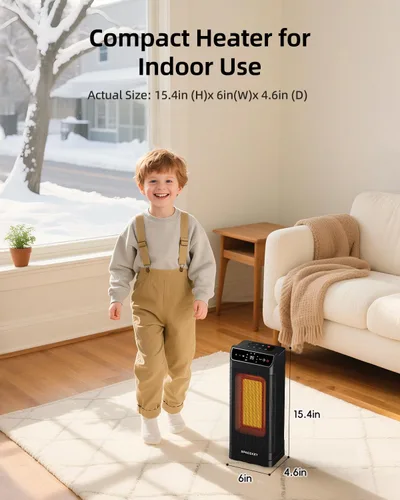 Vista 2 de Calentador ambiental, calentadores eléctricos para uso en interiores con termostato, control remoto, temporizador de 1-12H, oscilación de 70°