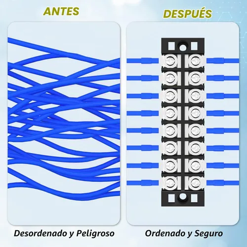 Vista 5 de Joinfworld Bloque de terminales 25A 600V Tira de terminales de tornillo de doble fila con tapa, bloque de terminales de cable preaislado de 8