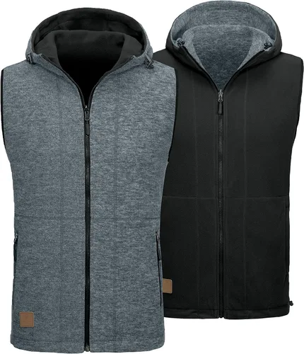 Vista 2 de Little Donkey Andy Chaleco de forro polar reversible para hombre, ligero, cálido, sin mangas, con capucha, para senderismo, caminar, viajar