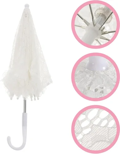 Vista 3 de Toddmomy Sombrilla de encaje con diseño floral blanco, sombrilla vintage de boda, sombrilla de novia, accesorios de escena de fotografía para baby