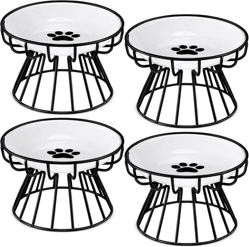 Vista 9 de Roshtia 4 juegos de cuencos elevados de cerámica para gatos con soporte de metal, platos aptos para lavavajillas, platos elevados antideslizantes