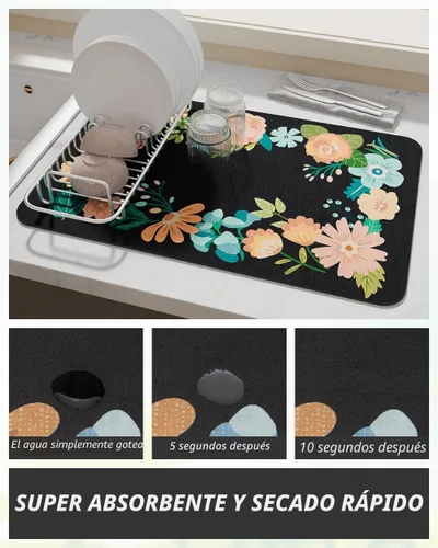 Vista 2 de AMOAMI Tapete de café absorbente con parte trasera de goma para secar platos para encimera de cocina, accesorios de bar para debajo de la cafetera