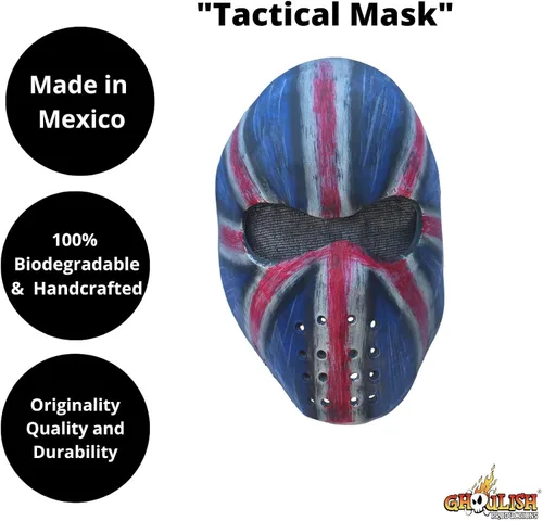 Vista 2 de Ghoulish Productions Máscara táctica de látex máscara de látex de la bandera del Reino Unido máscara de látex con bandera vintage del Reino Unido