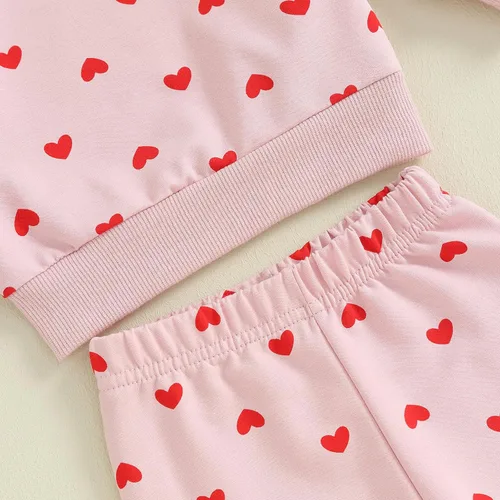 Vista 6 de ICECTR Conjunto de 2 piezas de sudadera de manga larga con estampado de corazón para bebés, niños y niñas, ropa casual