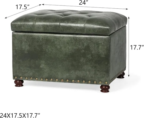 Vista 3 de Adeco Banco otomano de almacenamiento moderno de 24 pulgadas, reposapiés rectangular tapizado de piel sintética para sala de estar y dormitorio