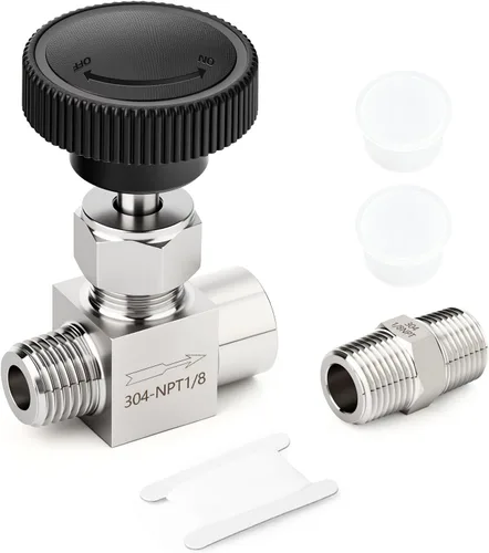 Vista 44 de TAISHER Válvula de aguja de acero inoxidable 316 con mango de rueda 1/2 "NPT macho x 1/2" NPT hembra