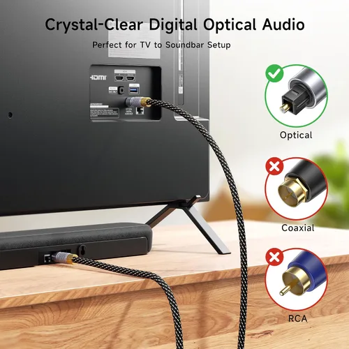 Vista 2 de Cable Matters Cable de audio óptico corto premium de 3 pies (cable óptico Toslink para barra de sonido, cable digital S/PDIF) – Ideal para audio