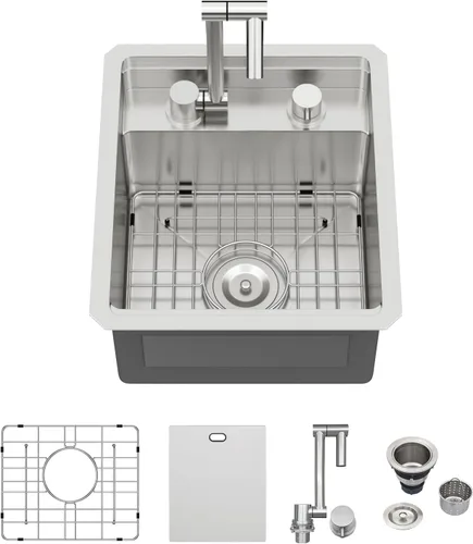 Vista 35 de Logmey - Fregadero de barra de acero inoxidable de 13 pulgadas, fregadero de cocina empotrado para barra de calibre 16, cuenco individual de 9