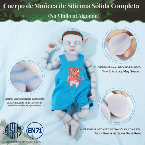 Vista 3 de Vollence Muñecas de bebé de cuerpo completo de silicona Avatar durmiendo de 17 pulgadas, no son muñecas de vinilo, bebé Na'vi Reborn todo