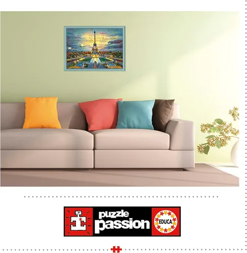 Vista 5 de Educa - Dream City Art - Torre Eiffel - Rompecabezas de 500 piezas - Pegamento para rompecabezas incluido - La imagen completa mide 18.9 x 13.4