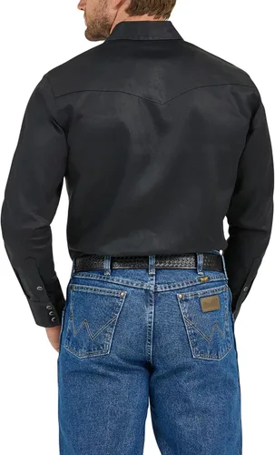 Vista 4 de Wrangler Men's Cowboy Cut Firm Finish Western Long Sleeve Snap Work Shirt Negro