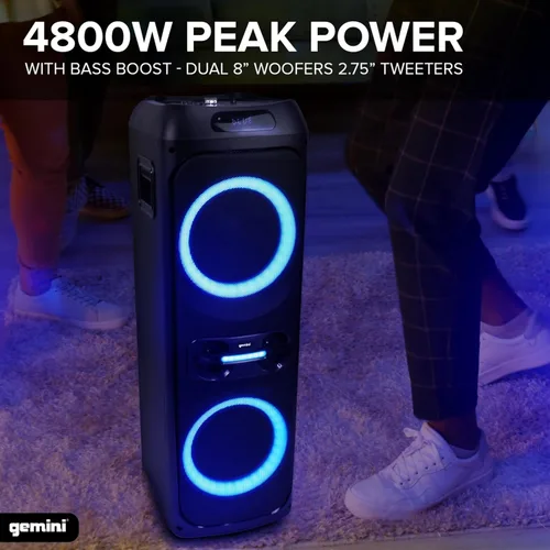 Vista 3 de Gemini Sound GHK-2800 - Altavoz de fiesta con refuerzo de graves, luces LED y efectos de cambio de voz, karaoke Bluetooth, incluye micrófono