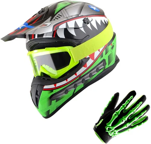 Vista 9 de 1Storm - Casco de motocross para adultos BMX MX ATV Dirt Bike Downhill Mountain Bike estilo Monster Shark Racing HKY_SC09S Negro tiburón
