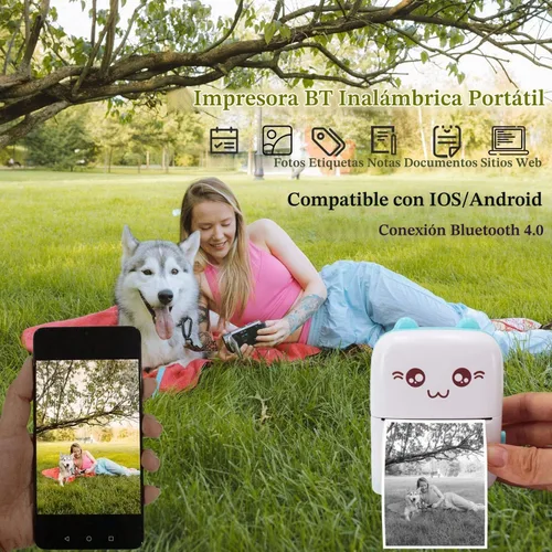 Vista 4 de Mini Impresora de Bolsillo, Impresora Térmica Portátil con 8 Rollos de Papel de Impresión, Impresora Inalámbrica Bluetooth Pequeña para Azul