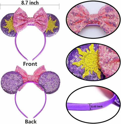 Vista 3 de TUTKIMUS Diademas de orejas de ratón para fiesta, decoración de princesa, cosplay, regalos de fiesta, regalo para mujeres y niñas
